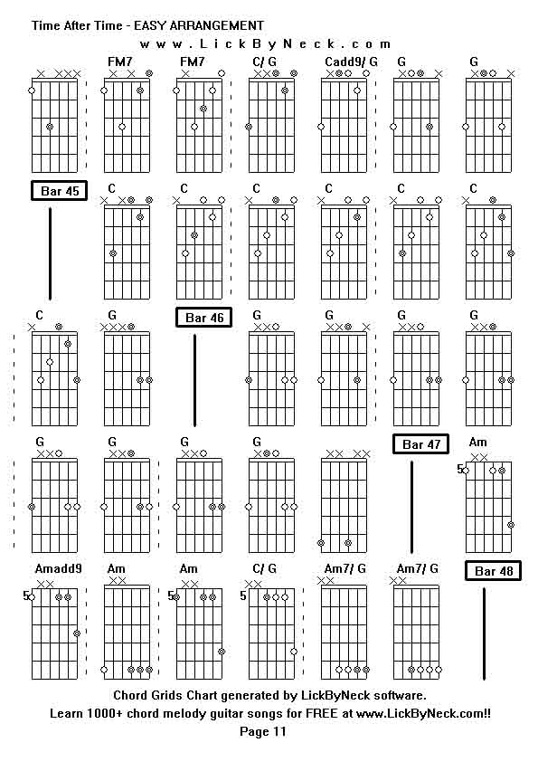 Chord Grids Chart of chord melody fingerstyle guitar song-Time After Time - EASY ARRANGEMENT,generated by LickByNeck software.